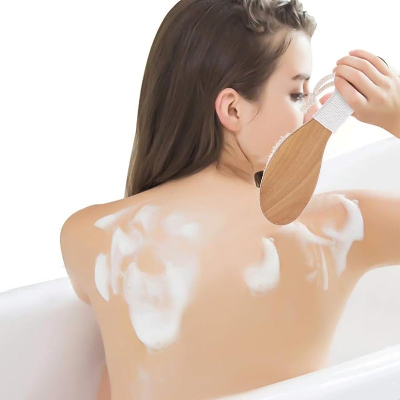 Wooden Handle Horsehair Bath Brush Back Scrubber Exfoliating Body Brush for Sensitive Skin - Image 3